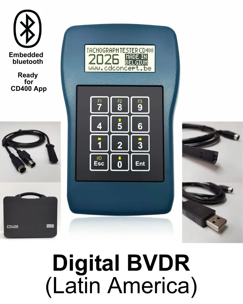 Tachograph programmer CD400-BVDR-EBT for analog and digital tachographs (including workshop key 2026 for BVDR 1.0) with embedded Bluetooth (ready for Android App)